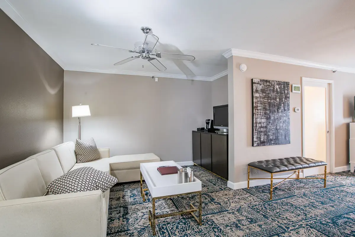 Spacious suite living area at The Burgundy