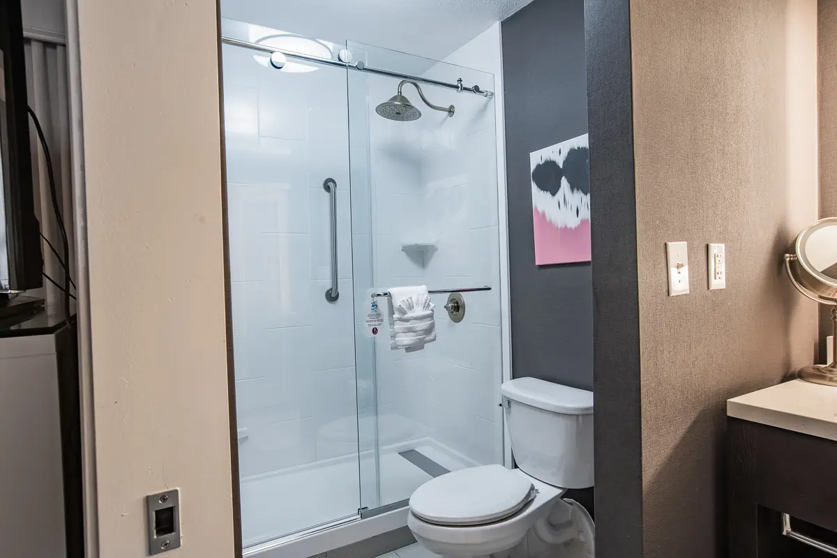 Walk-in shower in a Studio Suite bathroom